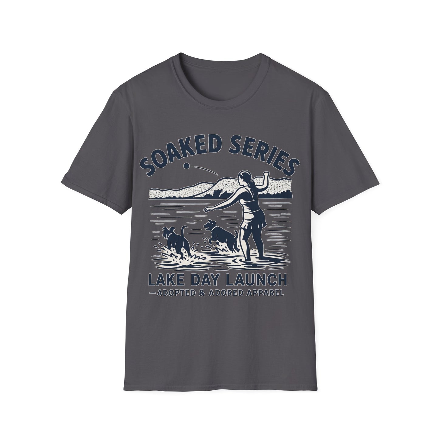 Soaked Series Lake Day Dog T-Shirt – Rescue Pitbulls at the Lake Graphic Tee – Adopted & Adored Apparel Unisex Summer T-Shirt, Adult Unisex T-Shirt