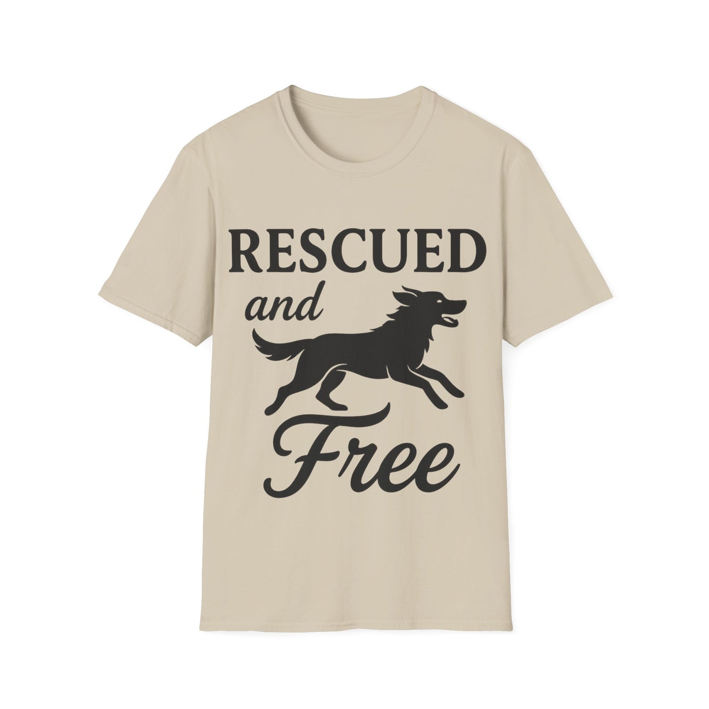 Rescued and Free Shirt – Dog Rescue Tee with Running Silhouette – Adopt Don’t Shop T-Shirt – Multiple Color Options – Adopted and Adored Apparel, Adult Unisex T-Shirt