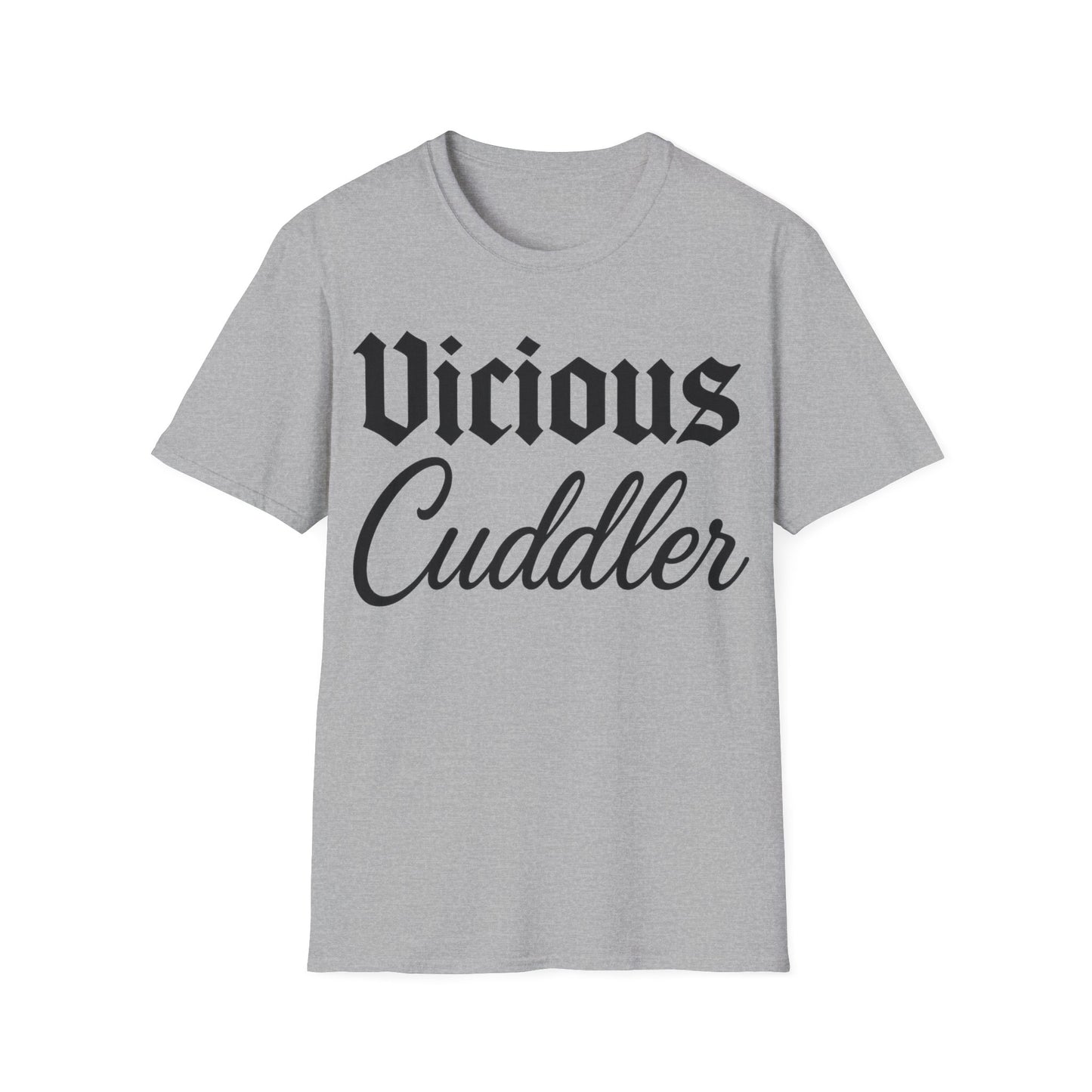 Vicious Cuddler T-Shirt – Gothic Blackletter x Script Font | Funny Pit Bull Rescue Tee for Dog Lovers, Adult Unisex T-Shirt