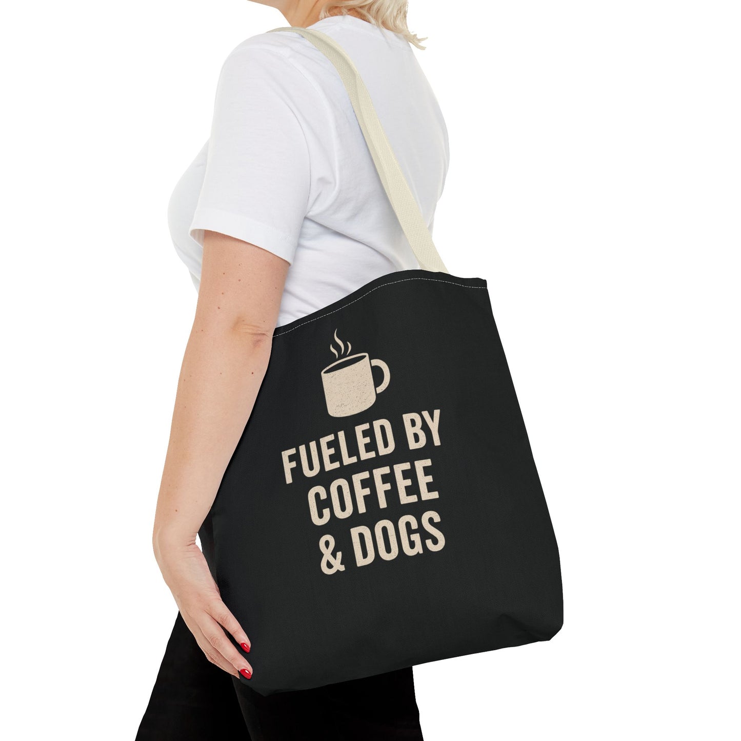 Fueled By Coffee & Dogs Tote Bag, Perfect for Dog Lovers, Everyday Use, Gift for Coffee Lovers, Eco-Friendly Shopping Bag, Stylish Animal Lover Tote, Adult Unisex T-Shirt