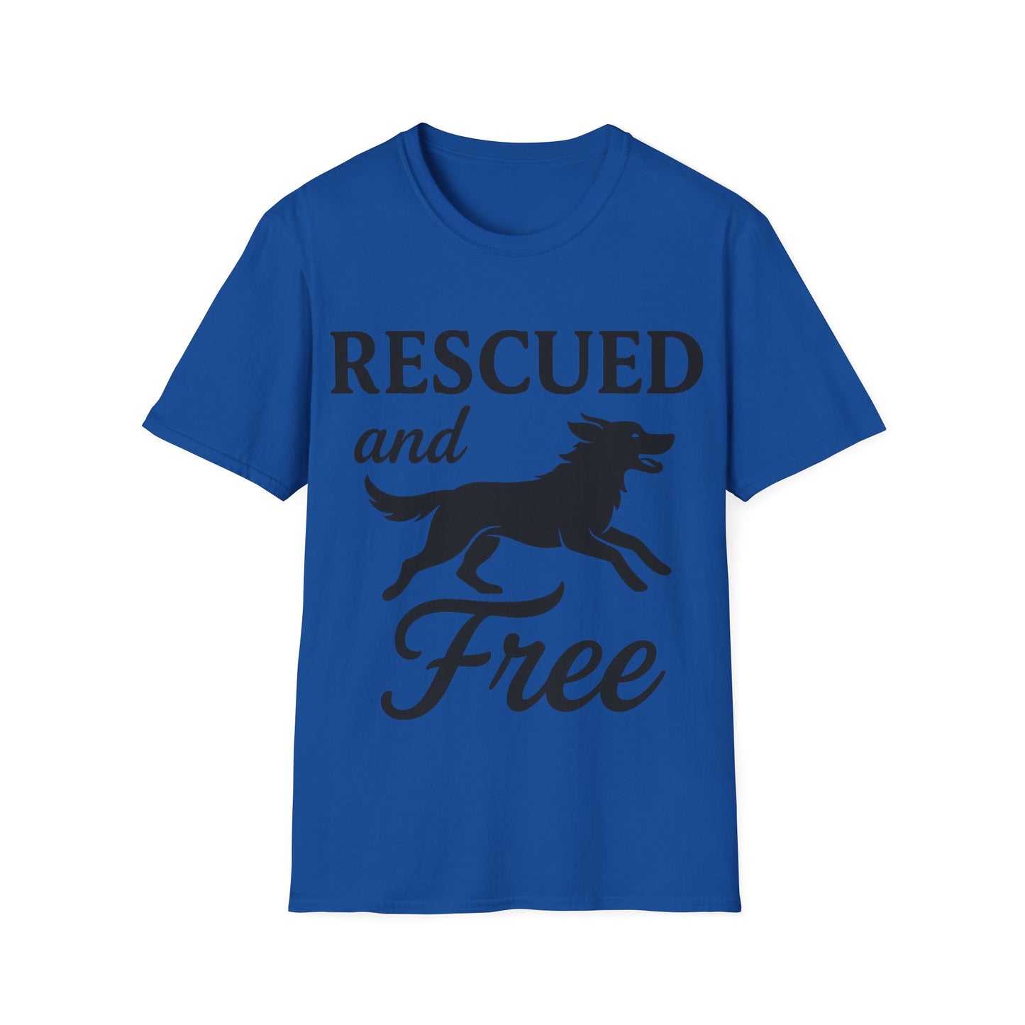 Rescued and Free Shirt – Dog Rescue Tee with Running Silhouette – Adopt Don’t Shop T-Shirt – Multiple Color Options – Adopted and Adored Apparel, Adult Unisex T-Shirt