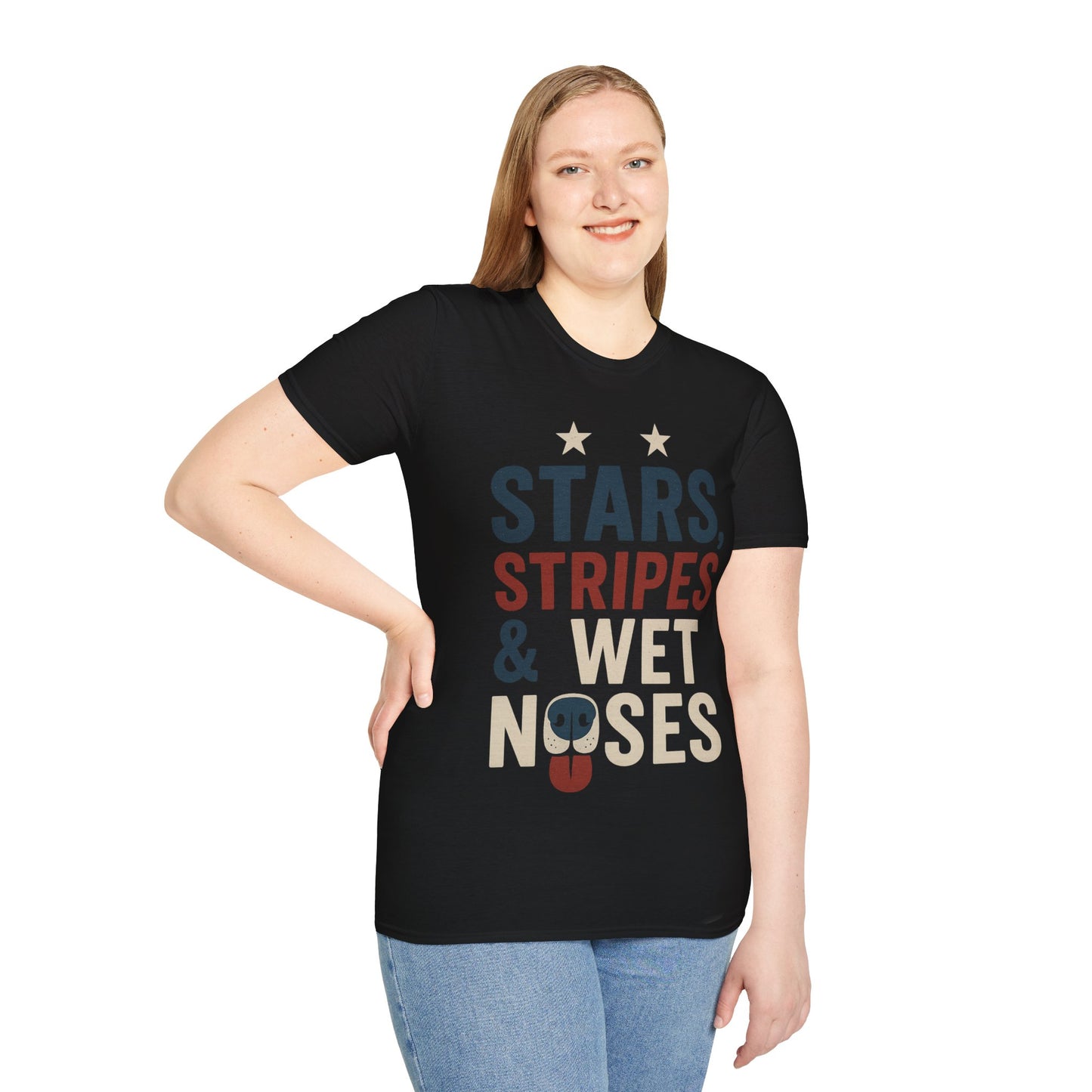 Stars Stripes and Wet Noses Patriotic Dog Shirt | Red White and Blue Rescue Tee | American Flag Dog Lover Shirt | Animal Adoption 4th of July T-Shirt | Multiple Design Options | Gildan 64000 Soft Cotton Unisex T-Shirt, Adult Unisex T-Shirt