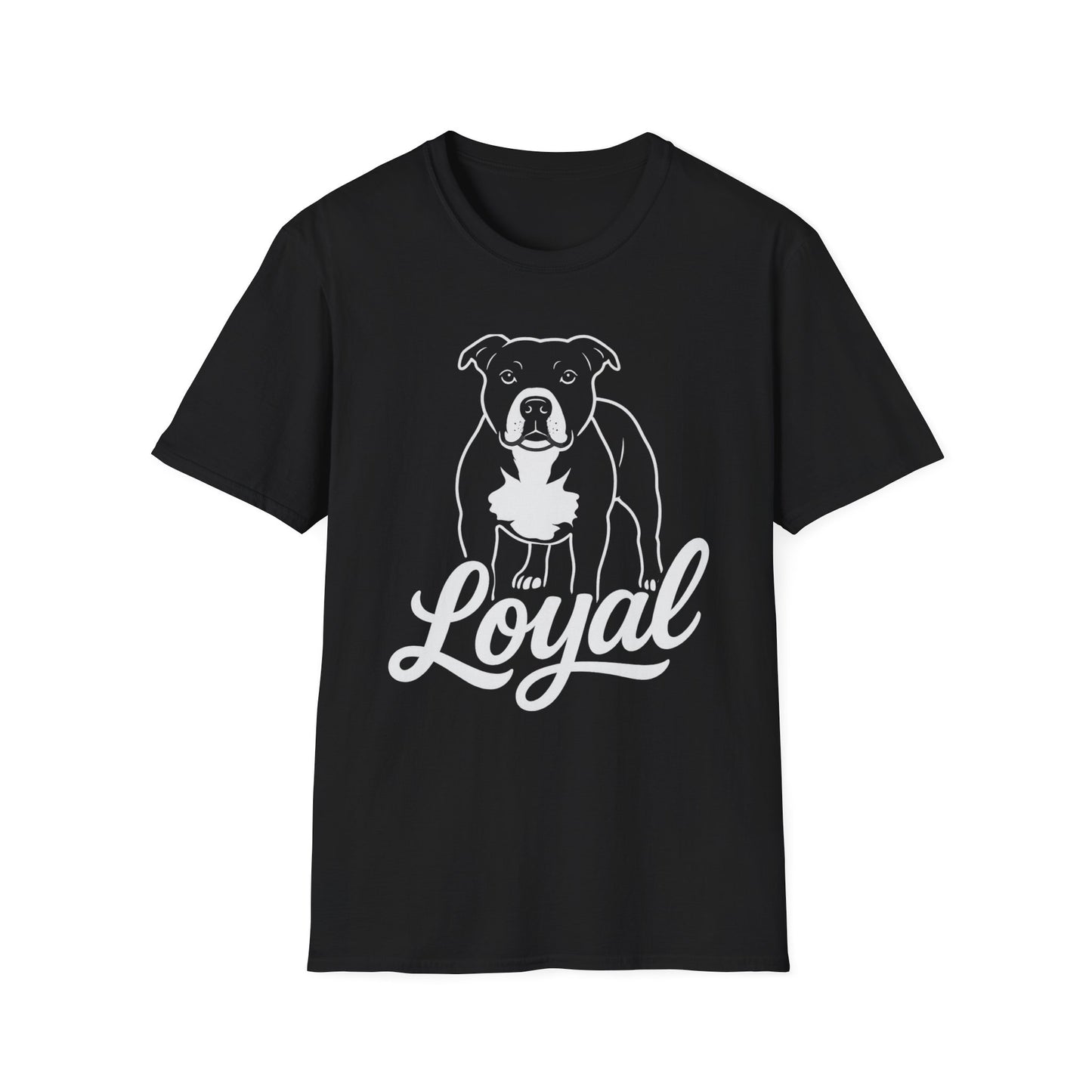 Loyal Pit Bull T-Shirt – Big Head Variant 2 Rescue Dog Graphic | Bold White Line Art on Black Tee, Adult Unisex T-Shirt