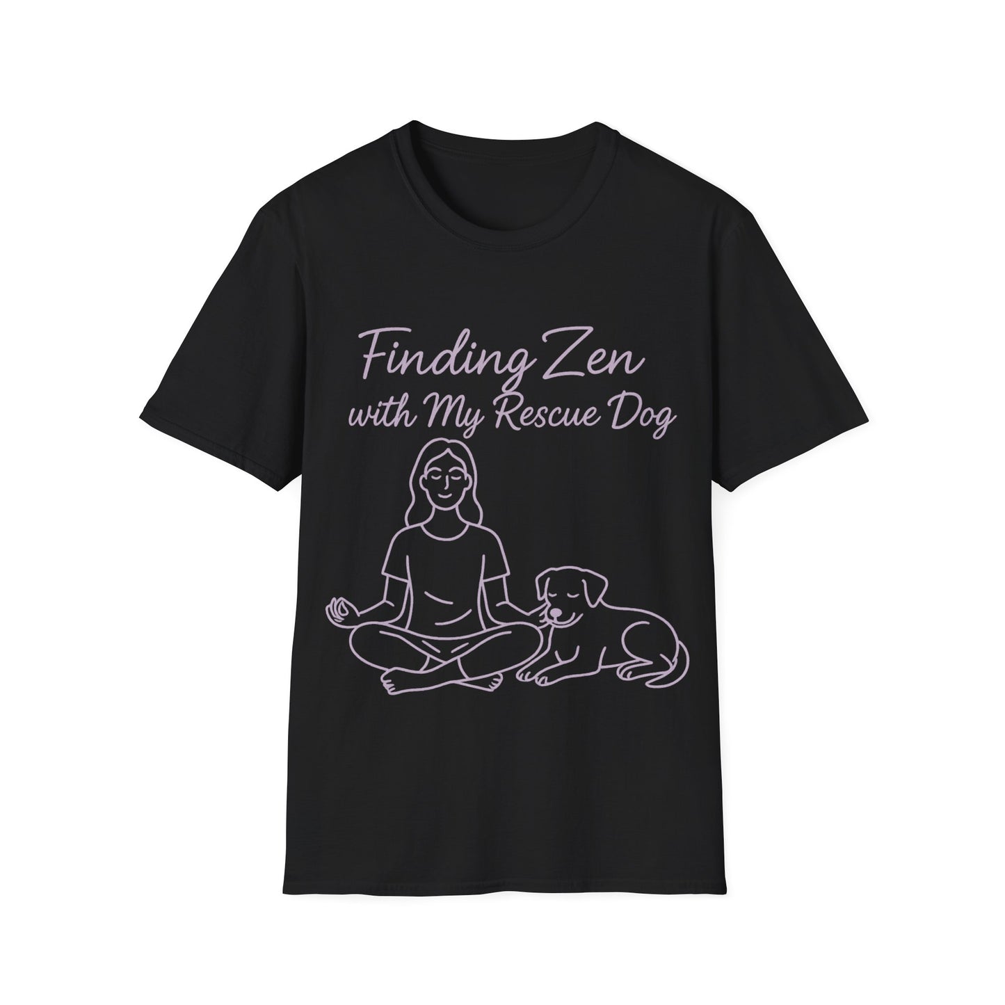 Finding Zen with My Rescue Dog – Calming Lavender Dog Mom Shirt | Rescue Dog Mental Health Tee | Pet Parent Gift, Adult Unisex T-Shirt