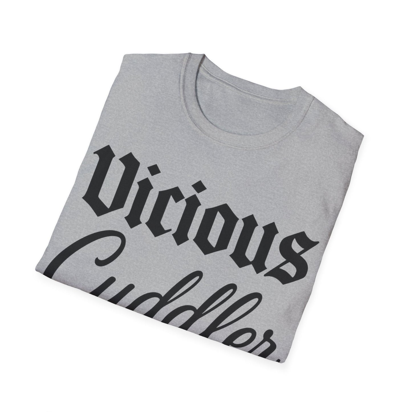 Vicious Cuddler T-Shirt – Gothic Blackletter x Script Font | Funny Pit Bull Rescue Tee for Dog Lovers, Adult Unisex T-Shirt