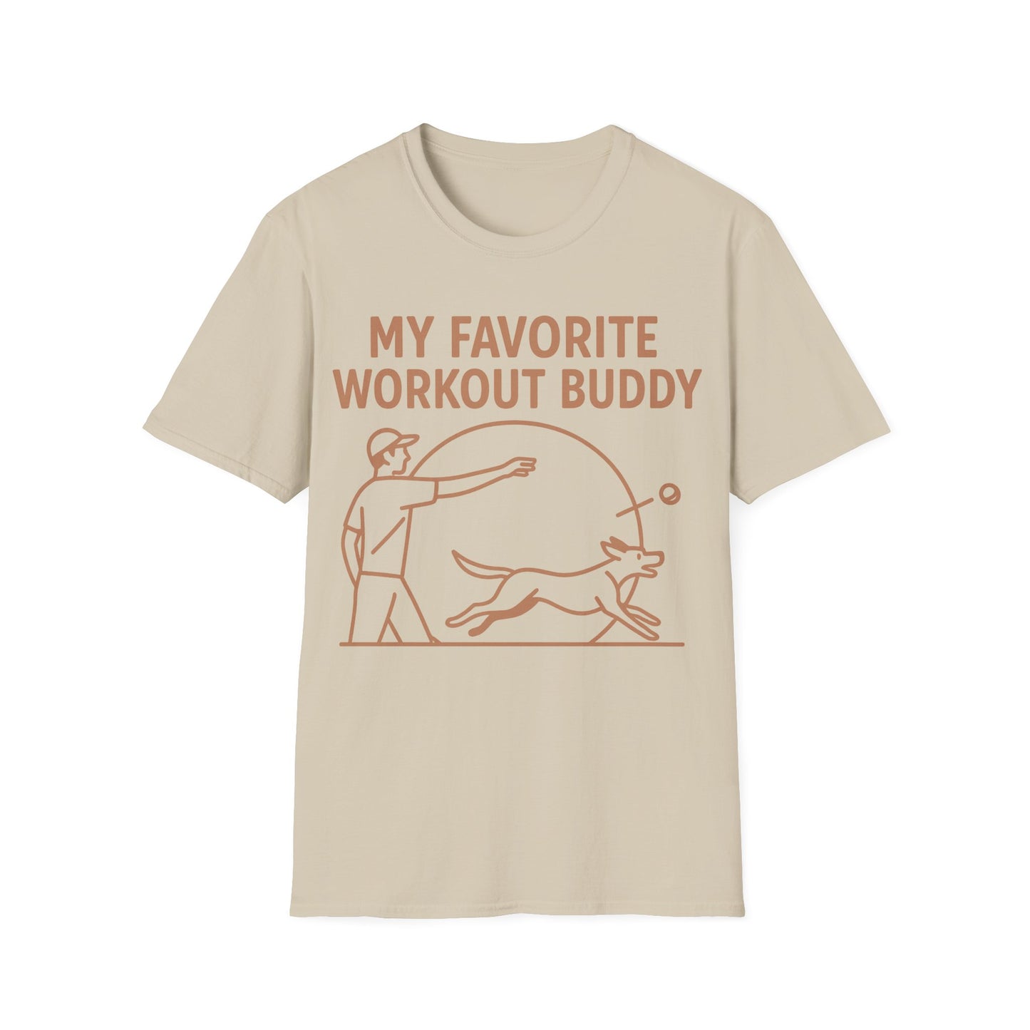 My Favorite Workout Buddy Dog T-Shirt – Funny Dog Owner Gift Tee – Fetch and Play Line Art Design – Vintage Soft Ink on Gildan 64000 Unisex T-Shirt, Adult Unisex T-Shirt