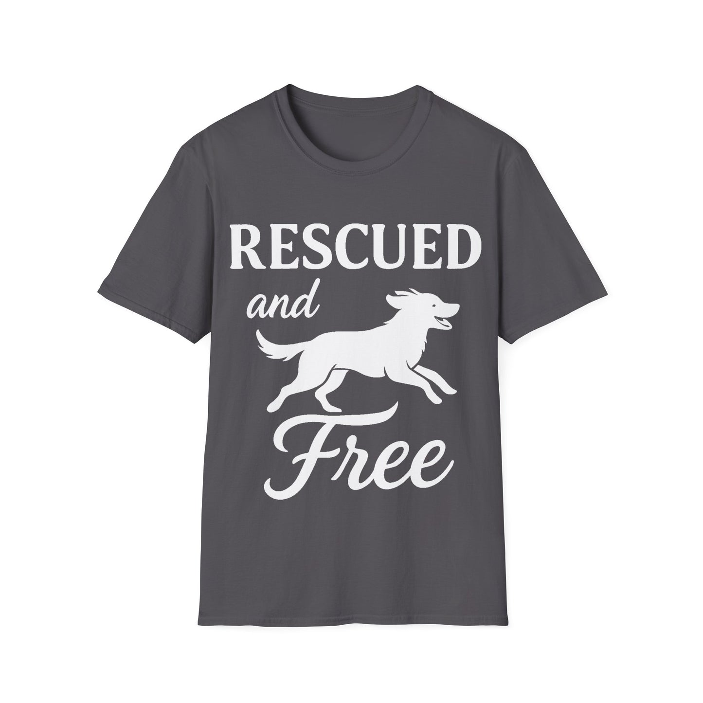 Rescued and Free Shirt – Dog Rescue Tee with Running Silhouette – Adopt Don’t Shop T-Shirt – Multiple Color Options – Adopted and Adored Apparel, Adult Unisex T-Shirt