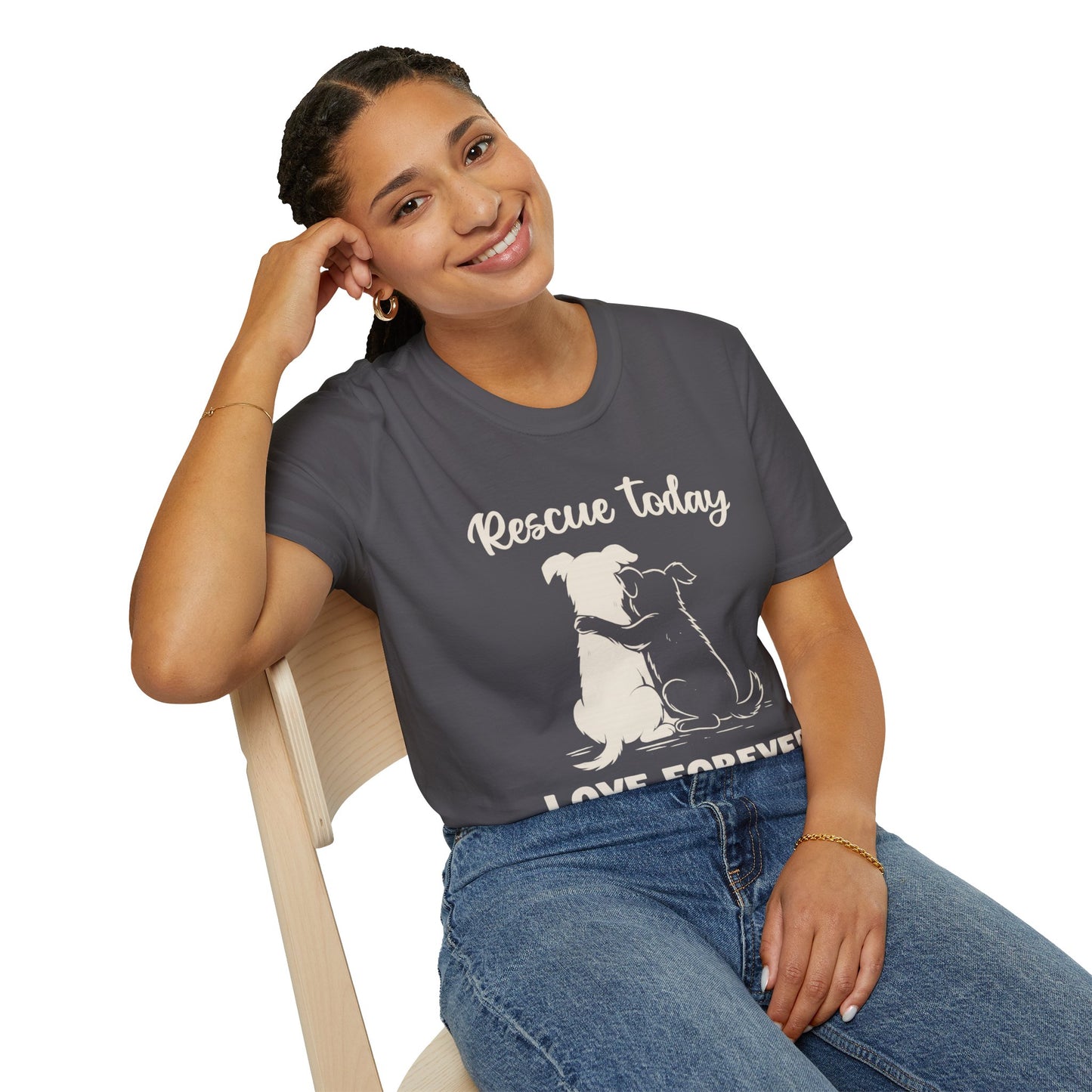 Rescue Today Love Forever T-Shirt – Dog Rescue Tee for Animal Lovers – Charcoal, Black, Red, Army, Navy, Adult Unisex T-Shirt