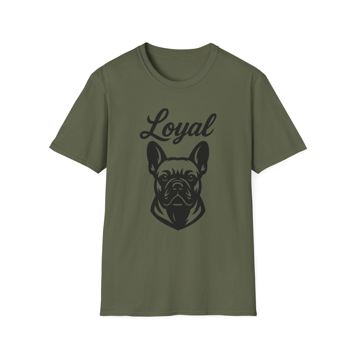 Loyal French Bulldog T-Shirt – Bold Black Line Art Dog Design for Frenchie Lovers, Rescue Support Tee, Adult Unisex T-Shirt