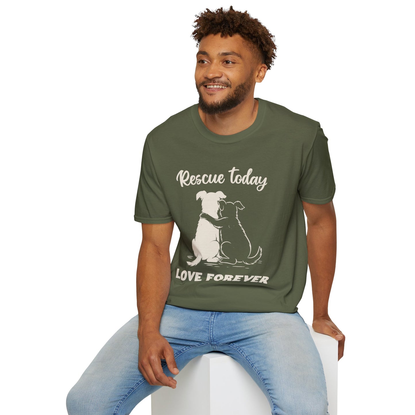 Rescue Today Love Forever T-Shirt – Dog Rescue Tee for Animal Lovers – Charcoal, Black, Red, Army, Navy, Adult Unisex T-Shirt