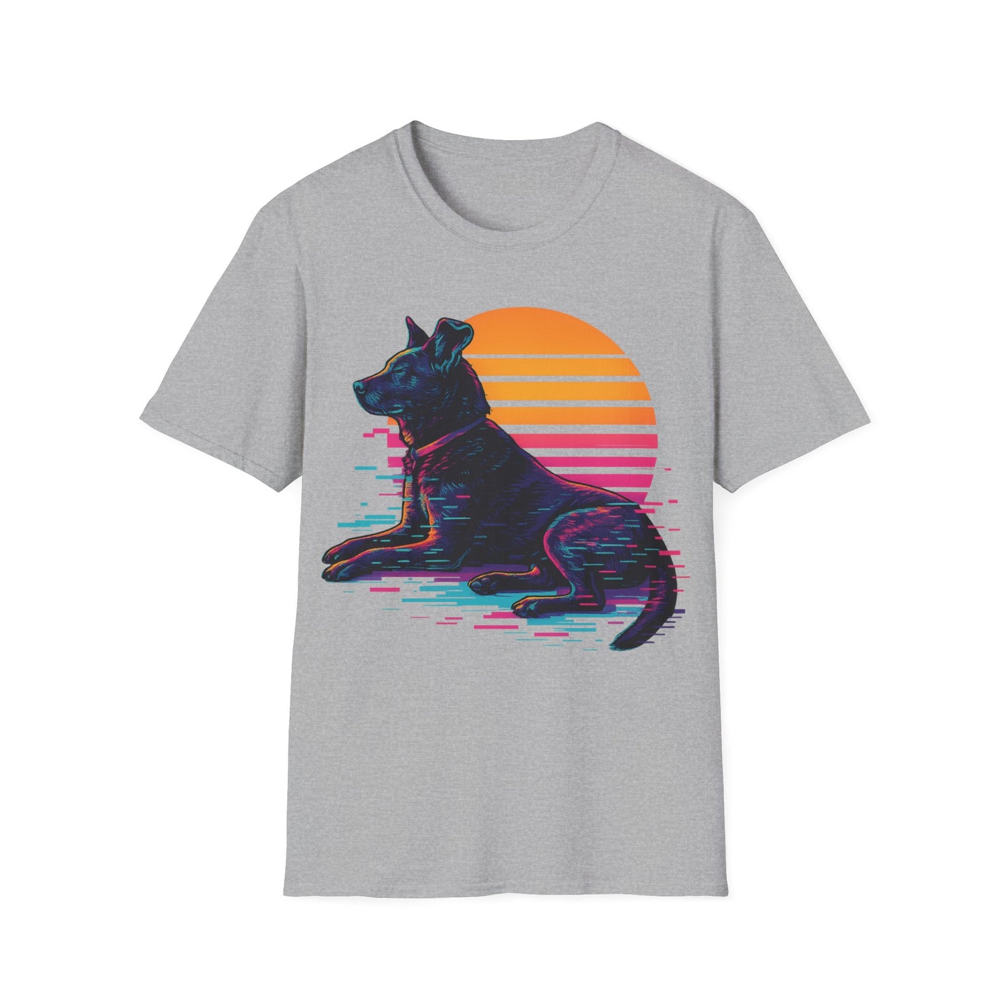 Glitch Art Rescue Dog Shirt | Retro Sunset Dog Graphic Tee for Teens & Animal Lovers | Bold Streetwear Style, Adult Unisex T-Shirt