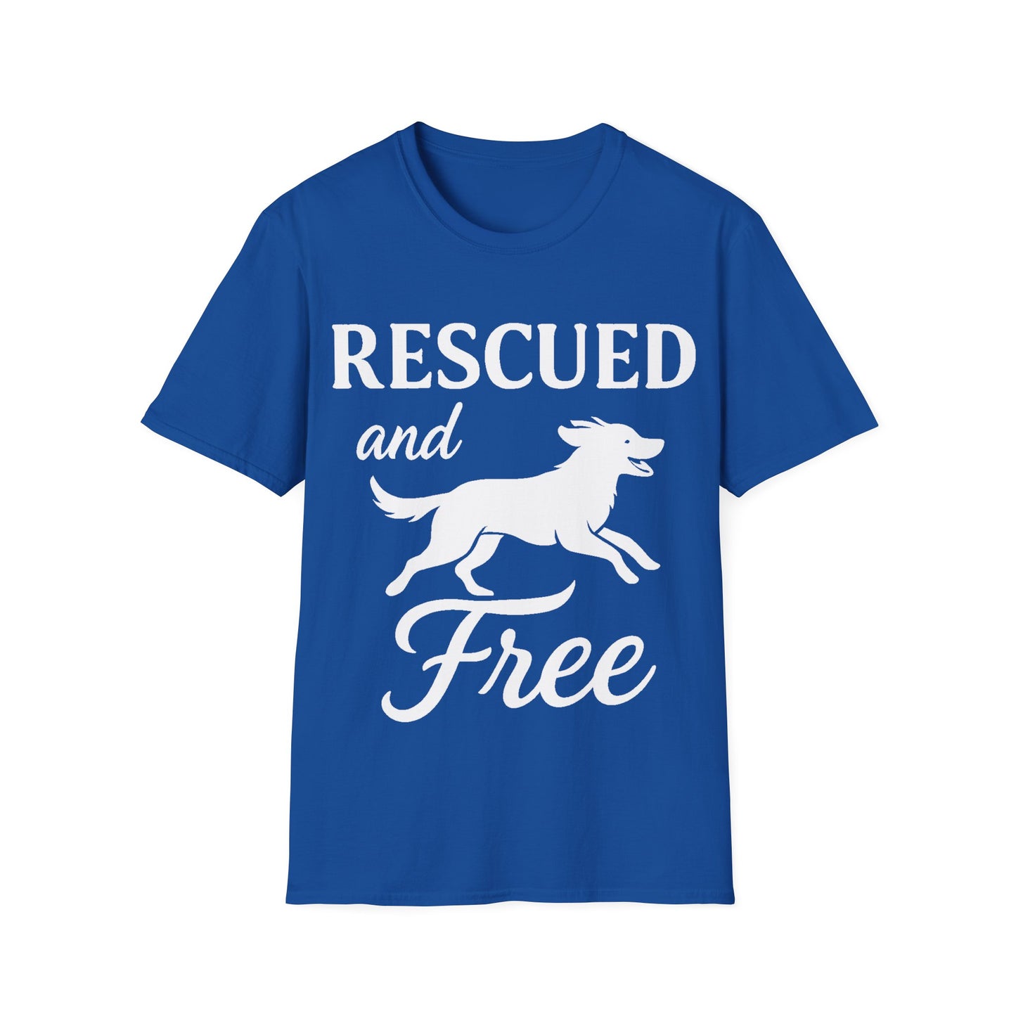 Rescued and Free Shirt – Dog Rescue Tee with Running Silhouette – Adopt Don’t Shop T-Shirt – Multiple Color Options – Adopted and Adored Apparel, Adult Unisex T-Shirt