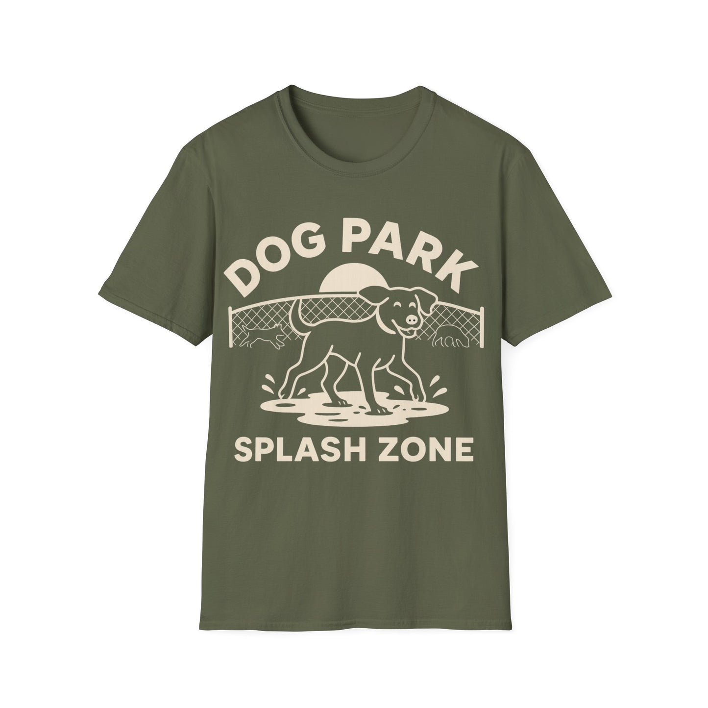 Dog Lover T-Shirt – Funny Dog Park Splash Zone T-Shirt with Wet Dog Puddle Design | Cream Ink Print, Adult Unisex T-Shirt