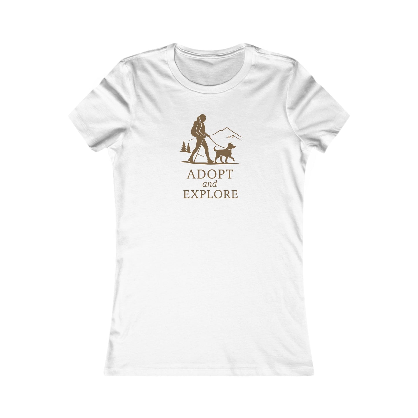 Adopt and Explore T-Shirt – Dog Hiking Graphic for Women | Bella Canvas 6004 Slim Fit | Rescue Dog Mountain Adventure Tee Gift Idea, Adult Women's T-Shirt