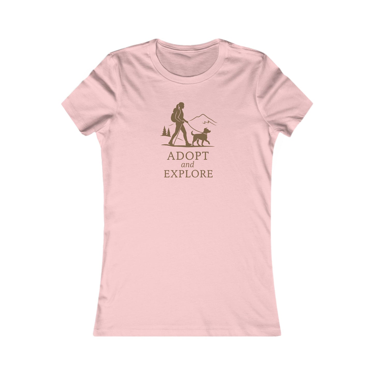 Adopt and Explore T-Shirt – Dog Hiking Graphic for Women | Bella Canvas 6004 Slim Fit | Rescue Dog Mountain Adventure Tee Gift Idea, Adult Women's T-Shirt
