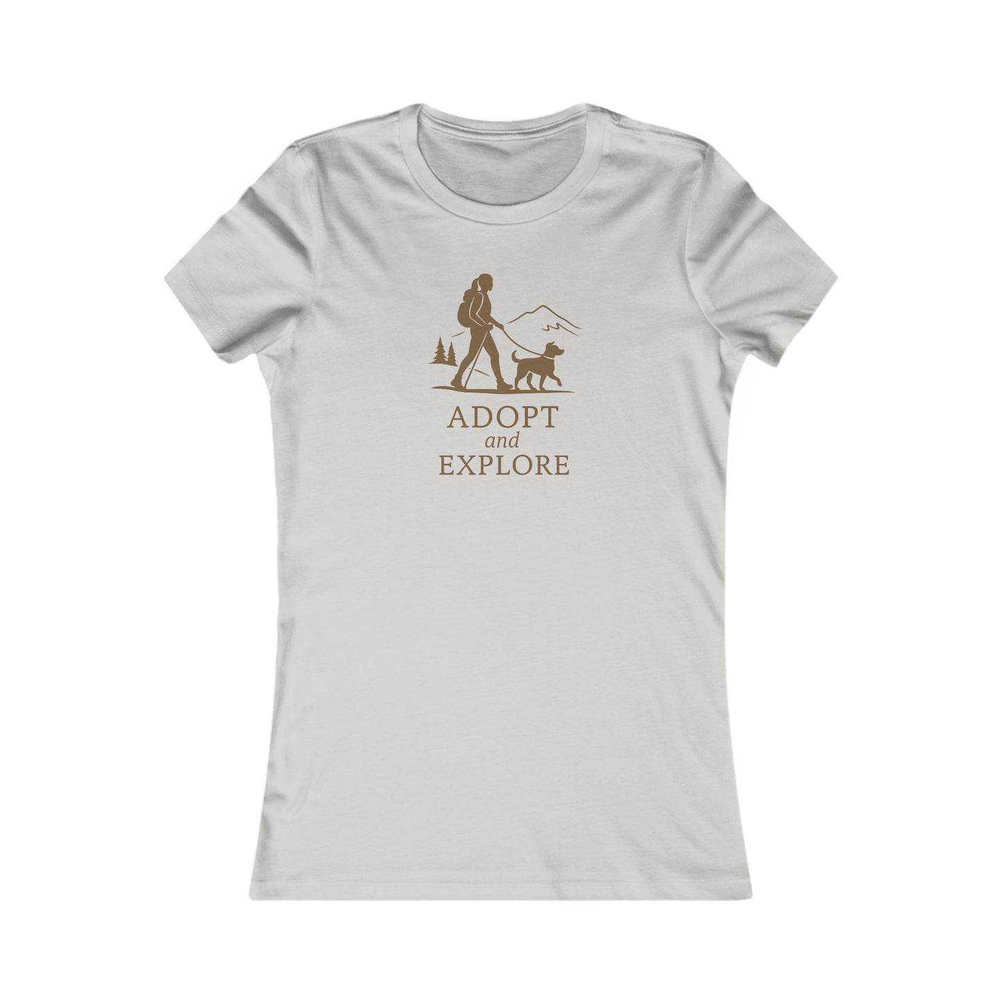 Adopt and Explore T-Shirt – Dog Hiking Graphic for Women | Bella Canvas 6004 Slim Fit | Rescue Dog Mountain Adventure Tee Gift Idea, Adult Women's T-Shirt