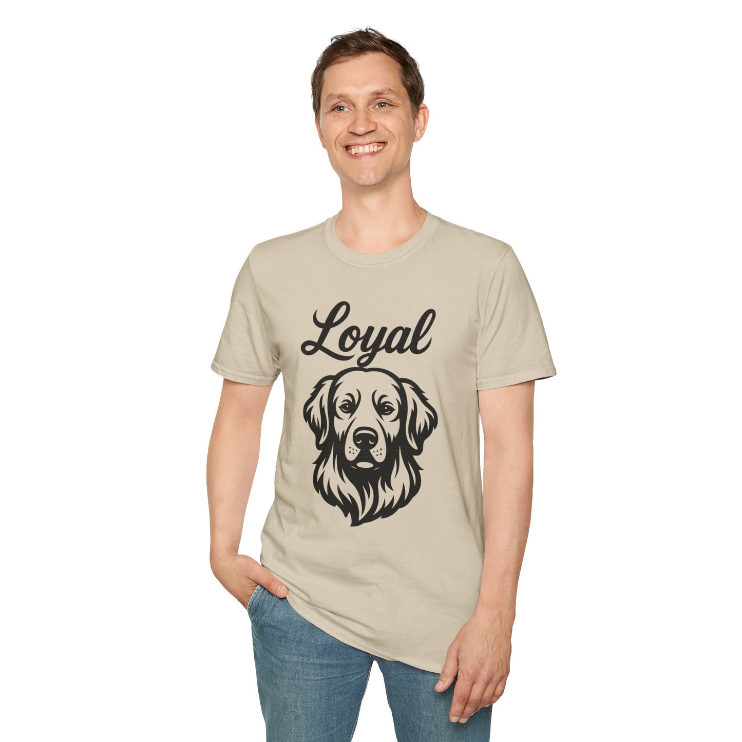 Loyal Golden Retriever T-Shirt – Bold Black Line Art Dog Design for Golden Lovers, Rescue-Inspired Apparel for Devoted Dog Parents, Adult Unisex T-Shirt