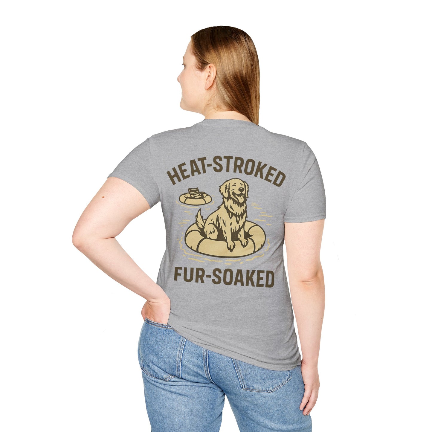 Heat-Stroked Fur-Soaked Dog T-Shirt – Arizona Lake Float Tee – Wet Dog Summer T-Shirt for Dog Lovers – Two-Sided Premium Rescue Apparel – Unisex Fit, Adult Unisex T-Shirt