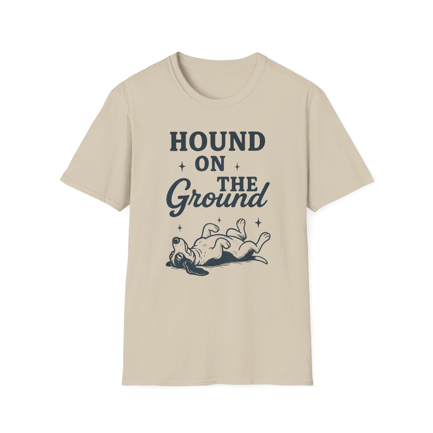 Hound on the Ground Funny Dog T-Shirt – Vintage Basset Hound Shirt for Dog Lovers, Rescue Pet Apparel, Gift for Animal Owners, Adult Unisex T-Shirt