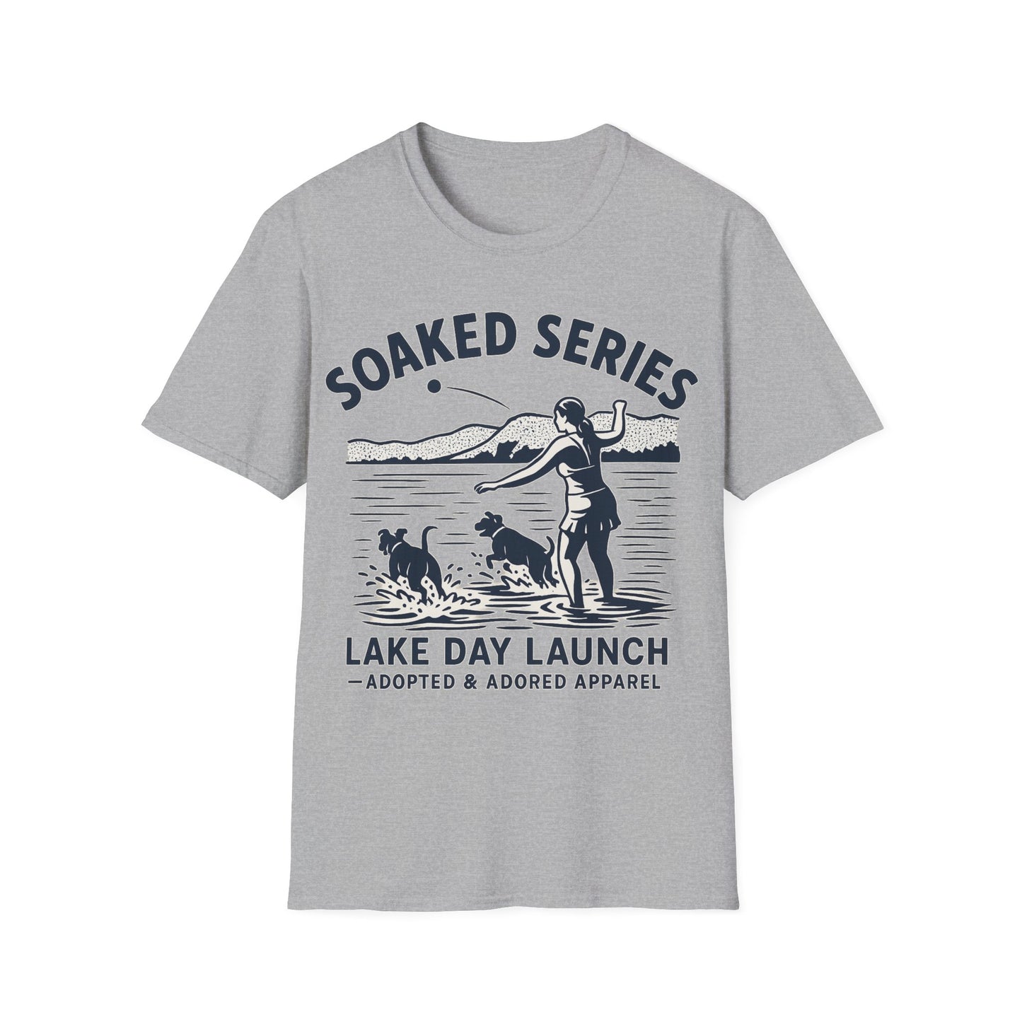 Soaked Series Lake Day Dog T-Shirt – Rescue Pitbulls at the Lake Graphic Tee – Adopted & Adored Apparel Unisex Summer T-Shirt, Adult Unisex T-Shirt