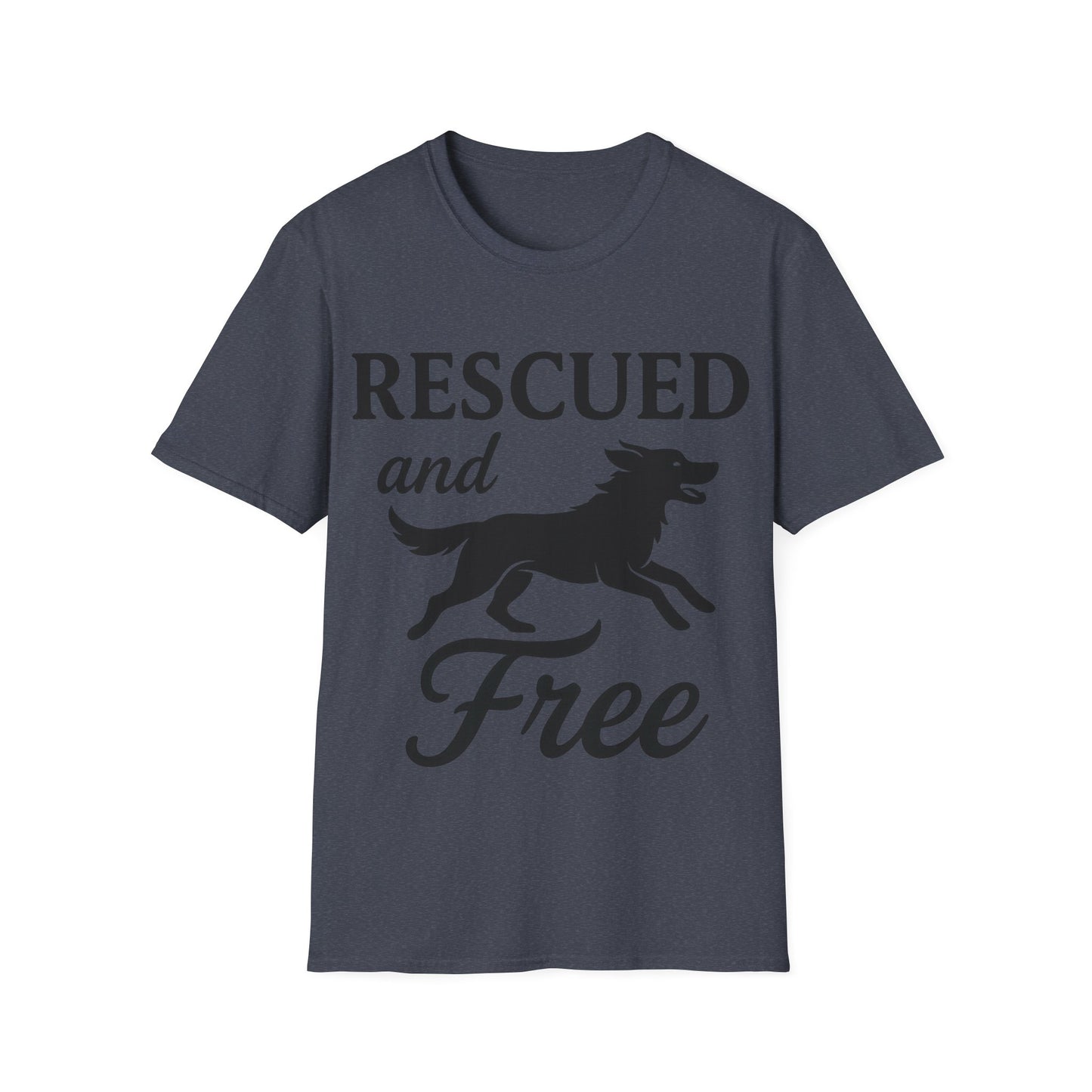 Rescued and Free Shirt – Dog Rescue Tee with Running Silhouette – Adopt Don’t Shop T-Shirt – Multiple Color Options – Adopted and Adored Apparel, Adult Unisex T-Shirt