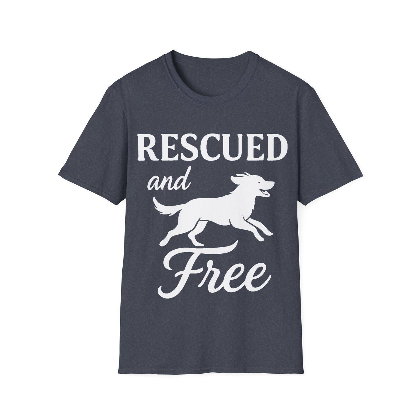 Rescued and Free Shirt – Dog Rescue Tee with Running Silhouette – Adopt Don’t Shop T-Shirt – Multiple Color Options – Adopted and Adored Apparel, Adult Unisex T-Shirt