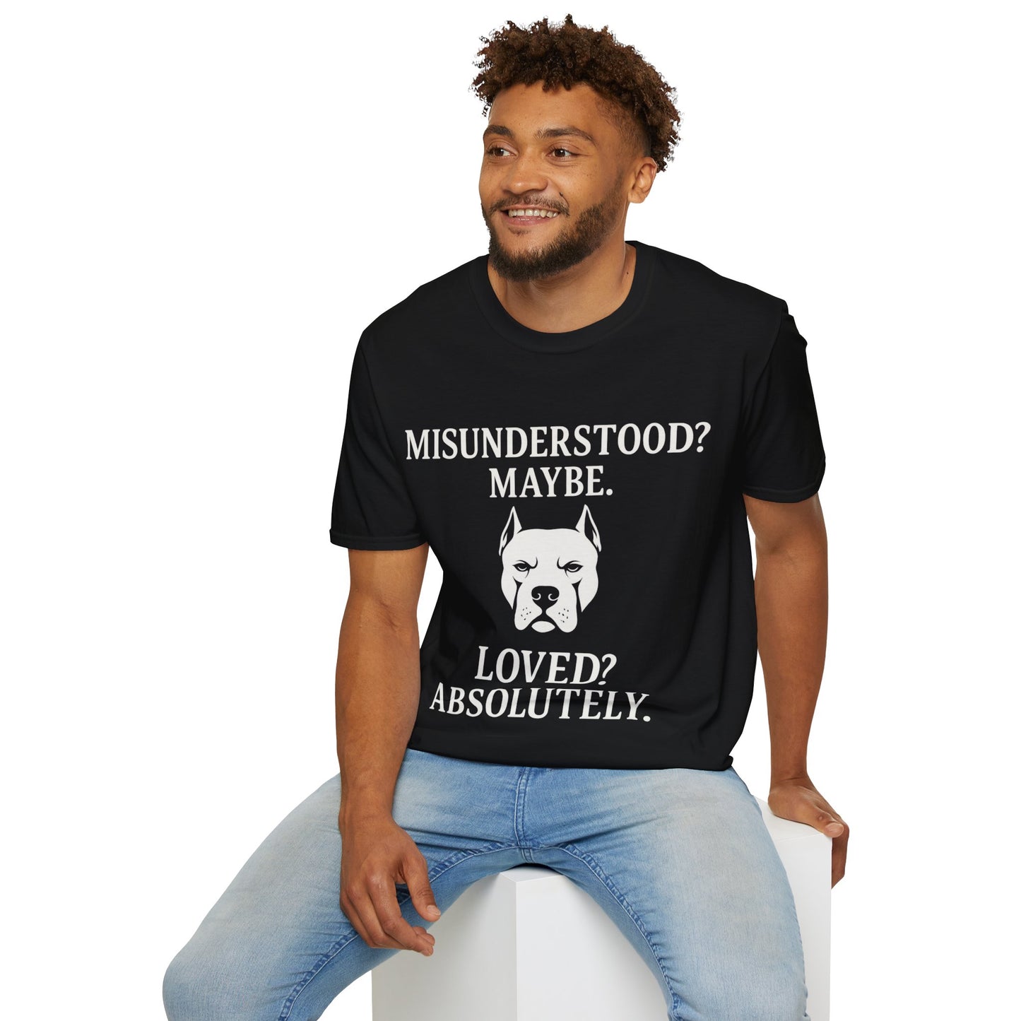 Misunderstood Pit Bull T-Shirt β Cropped Ear Dog Rescue Tee β White or Black Lettering β Adopt Donβt Shop Shirt β Pitbull Lover Gift, Adult Unisex T-Shirt