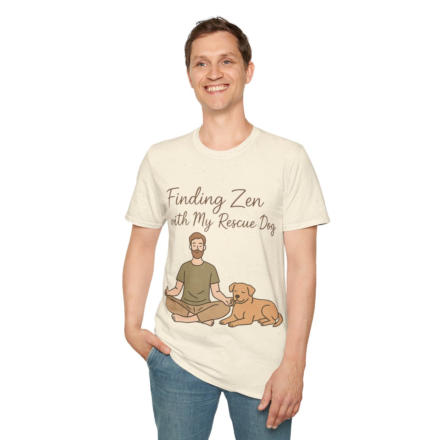 Finding Zen with My Rescue Dog – Rescue Dog Mental Health Shirt for Men | Earth Tone Calm Tee | Pet Lover Gift, Adult Unisex T-Shirt