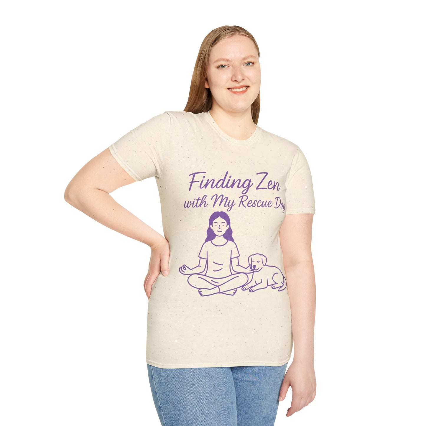 Finding Zen with My Rescue Dog – Purple Glow Dog Mom Shirt | Mindful Rescue Tee for Calm & Comfort, Adult Unisex T-Shirt