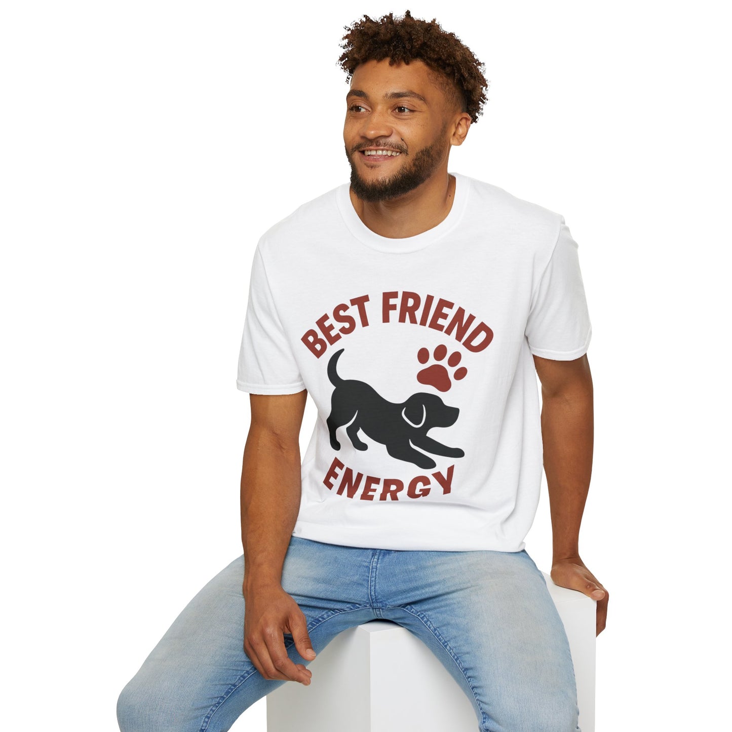 Best Friend Energy Dog T-Shirt | Playful Pup Graphic Tee | Adopted & Adored Apparel, Adult Unisex T-Shirt