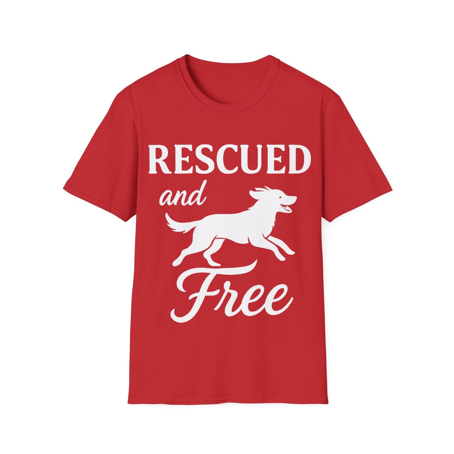 Rescued and Free Shirt – Dog Rescue Tee with Running Silhouette – Adopt Don’t Shop T-Shirt – Multiple Color Options – Adopted and Adored Apparel, Adult Unisex T-Shirt