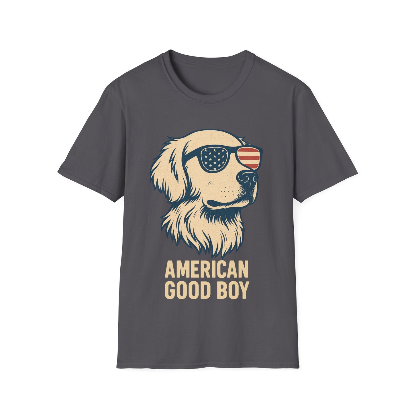 American Good Boy Golden Retriever T-Shirt – Patriotic Dog Wearing Flag Glasses – Funny 4th of July Graphic Tee for Men & Women, Adult Unisex T-Shirt