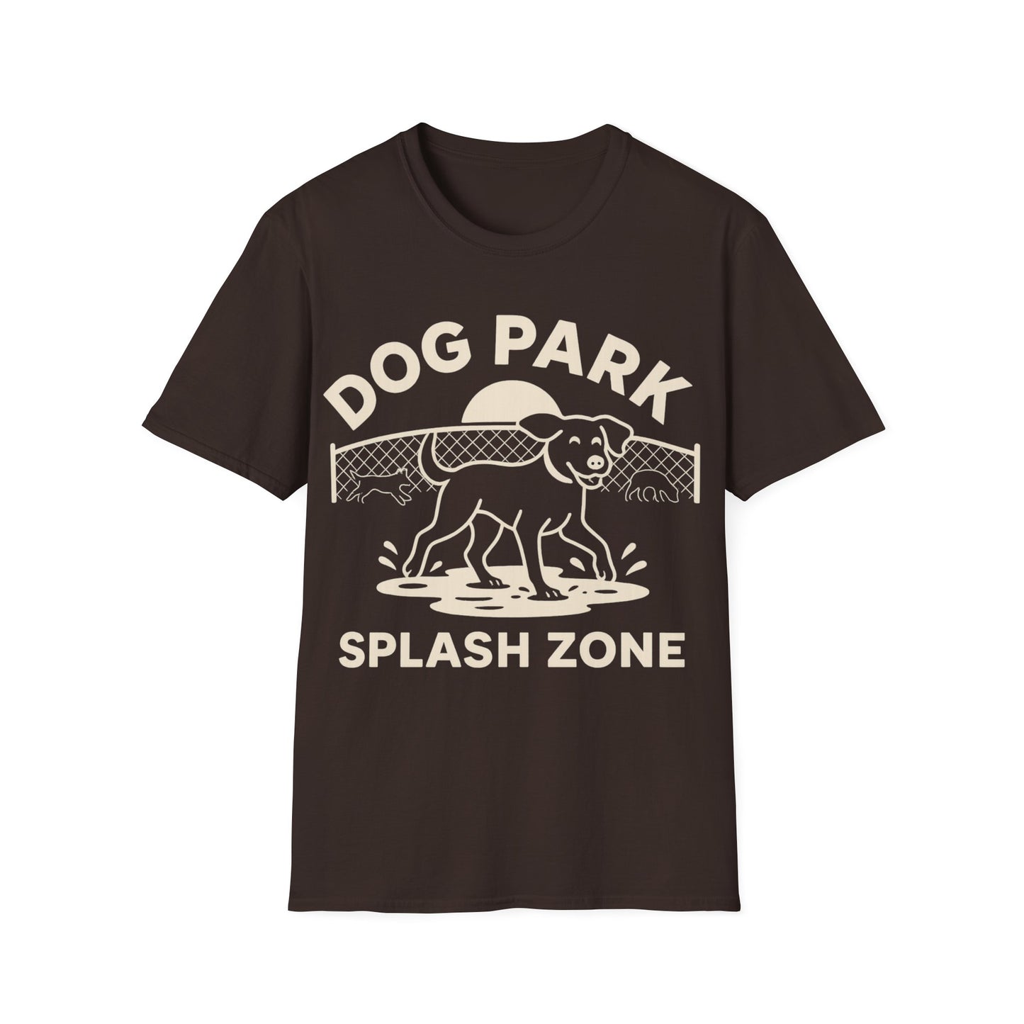 Dog Lover T-Shirt – Funny Dog Park Splash Zone T-Shirt with Wet Dog Puddle Design | Cream Ink Print, Adult Unisex T-Shirt