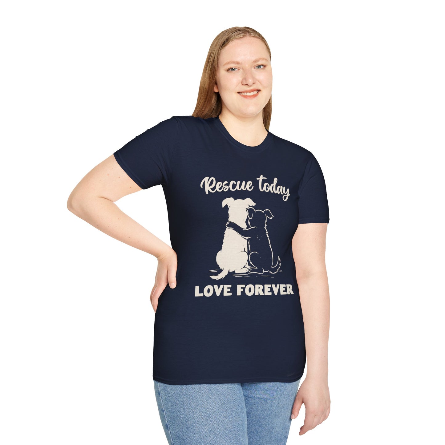Rescue Today Love Forever T-Shirt – Dog Rescue Tee for Animal Lovers – Charcoal, Black, Red, Army, Navy, Adult Unisex T-Shirt