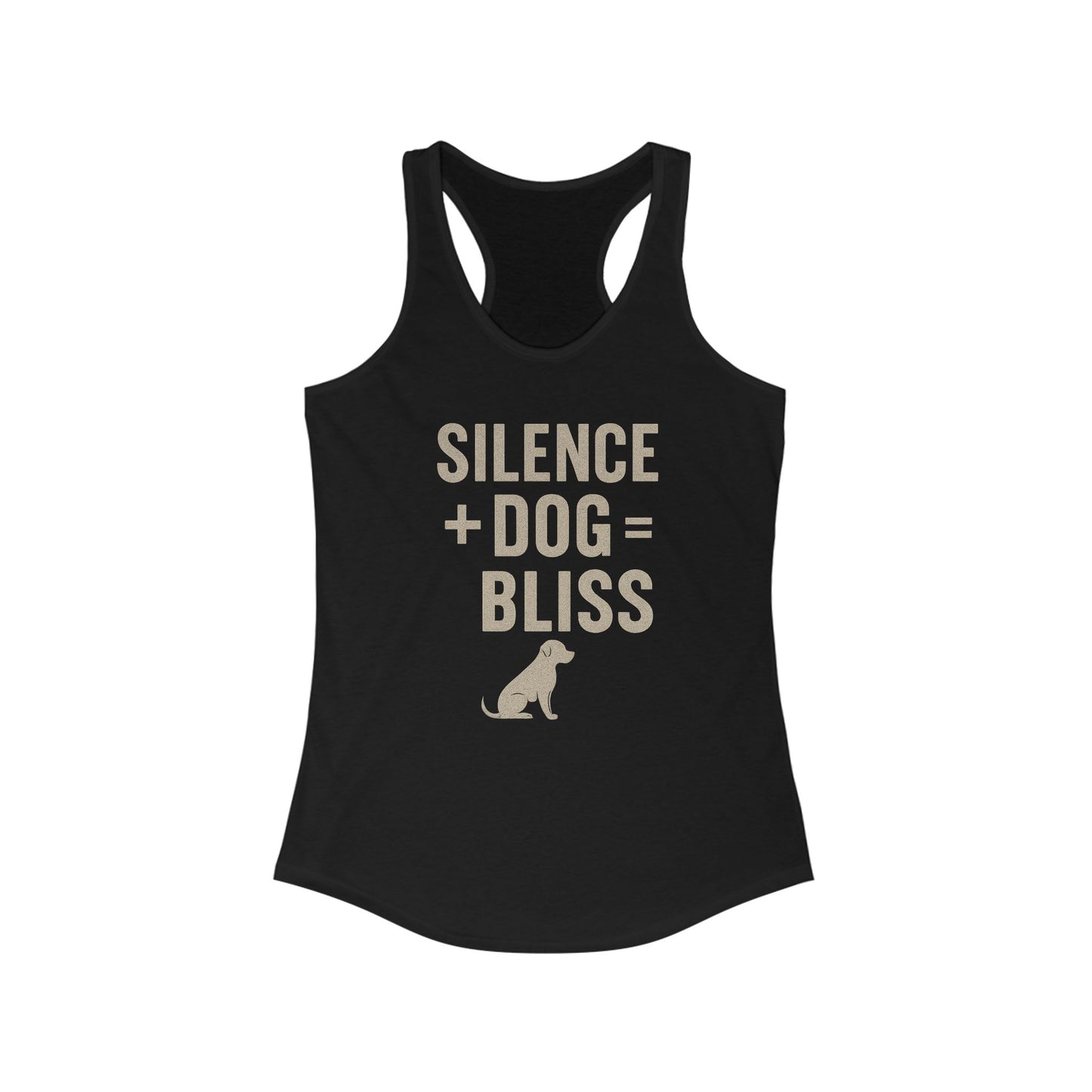 Silence + Dog = Bliss Racerback Tank, Pet Owner Tank Top, Dog Mom Gift, Quiet Day Apparel, Summer Workout Shirt, Animal Lover Top, Adult Unisex T-Shirt