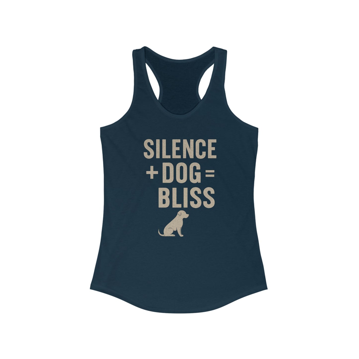 Silence + Dog = Bliss Racerback Tank, Pet Owner Tank Top, Dog Mom Gift, Quiet Day Apparel, Summer Workout Shirt, Animal Lover Top, Adult Unisex T-Shirt