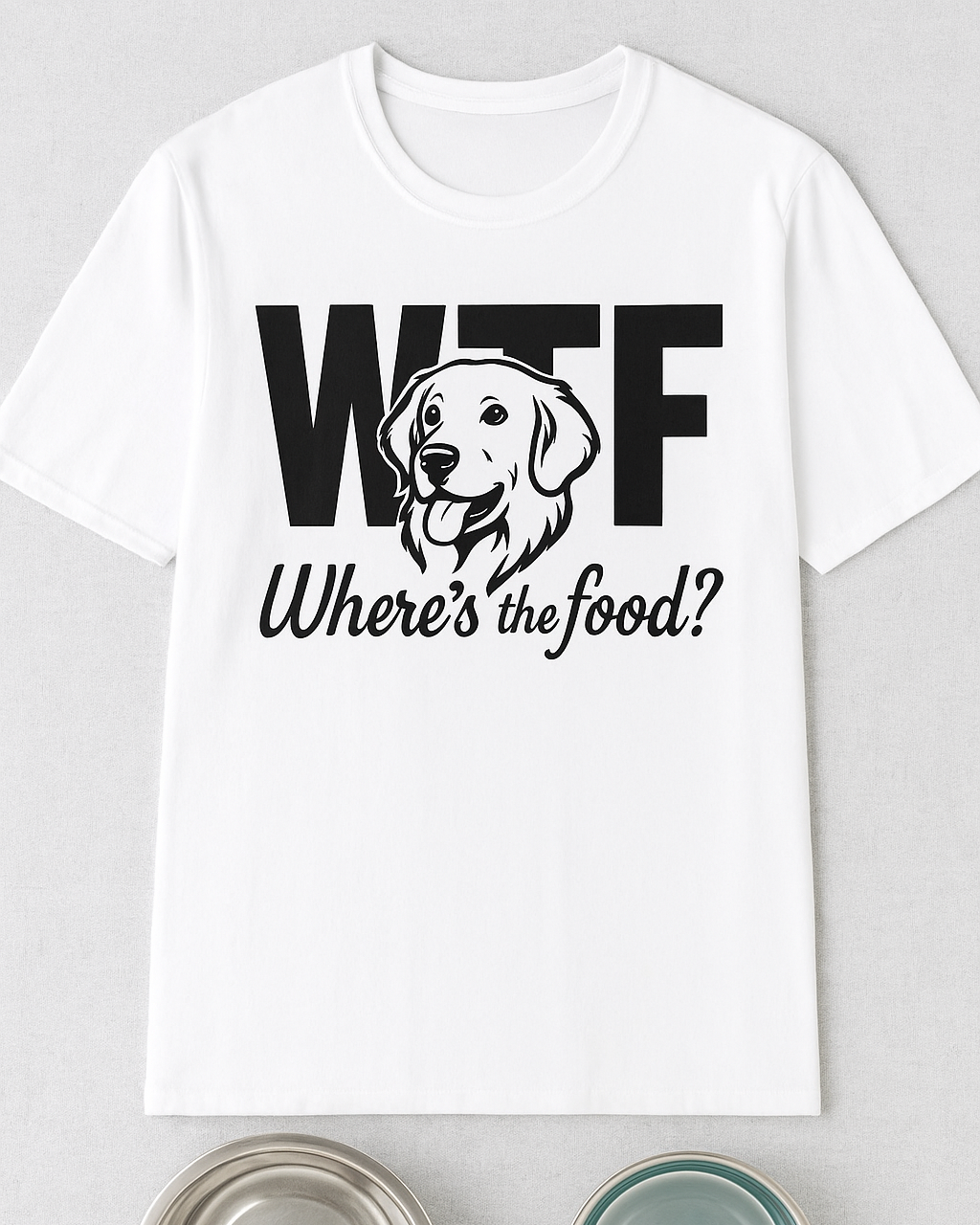 WTF Where’s The Food Funny Dog T-Shirt – Golden Retriever Design for Dog Lovers, Light Color Tee for Pet Owners, Animal Rescue Humor Gift, Adult Unisex T-Shirt
