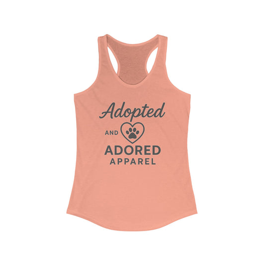 Adopted and Adored Apparel Women's Racerback Tank Top, Pet Lover Apparel, Animal Rescue Shirt, Gift for Dog Moms, Cute Summer Top, Adult Unisex T-Shirt