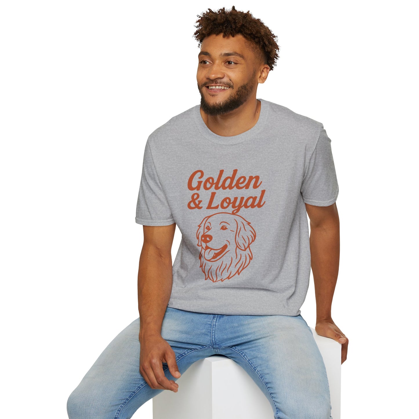 Golden Retriever Lover T-Shirt – Golden & Loyal Line Art Dog Design – Bold Burnt Orange Pet Owner Graphic Tee – Rescue & Adopt Dog Gift Idea, Adult Unisex T-Shirt