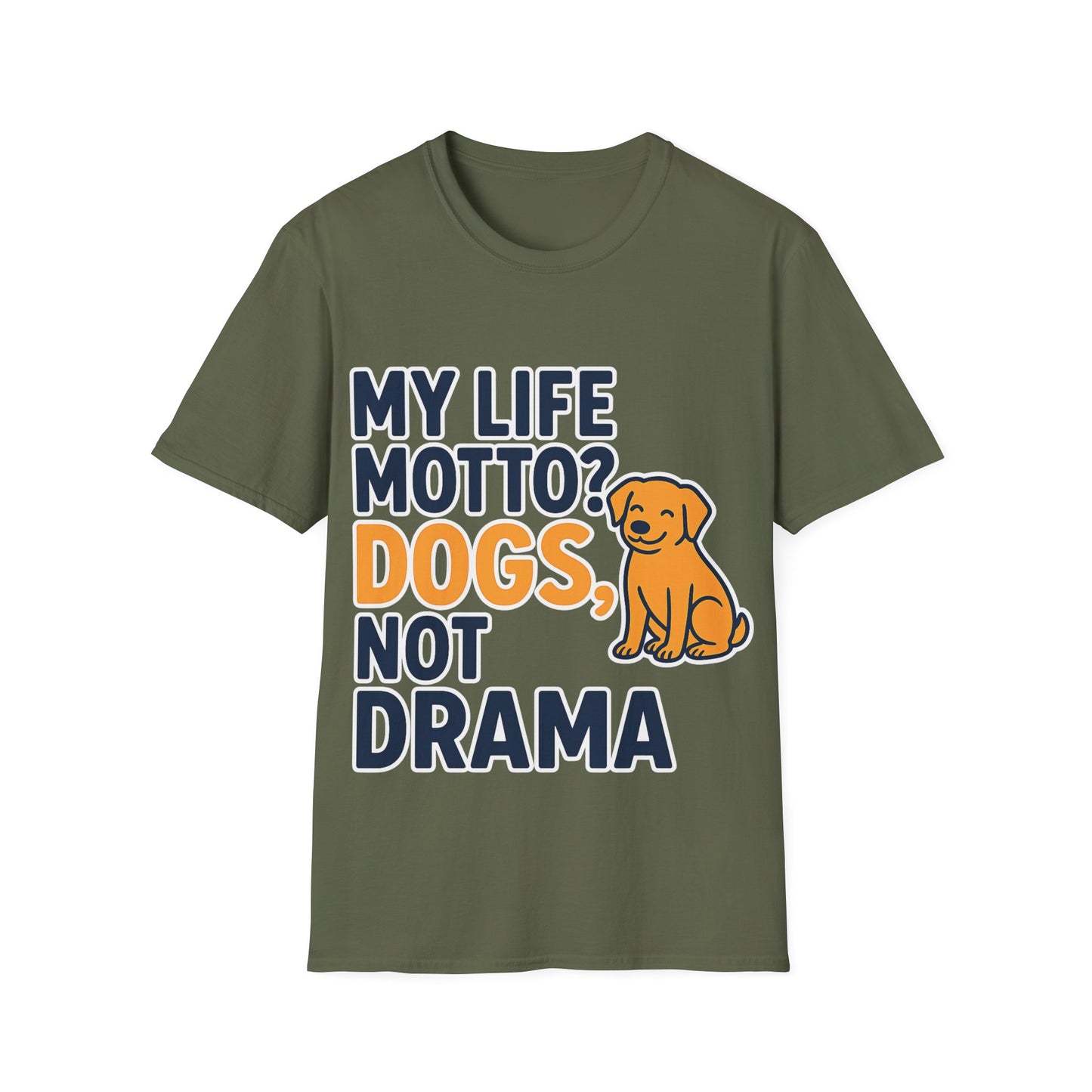 My Life Motto Dogs Not Drama T-Shirt | Funny Rescue Dog Shirt | Multiple Print Options | Dog Lover Anti-Drama Tee | Animal Rescue Quote Shirt | Pet Adoption Apparel | Gildan 64000 Unisex Soft Cotton T-Shirt, Adult Unisex T-Shirt
