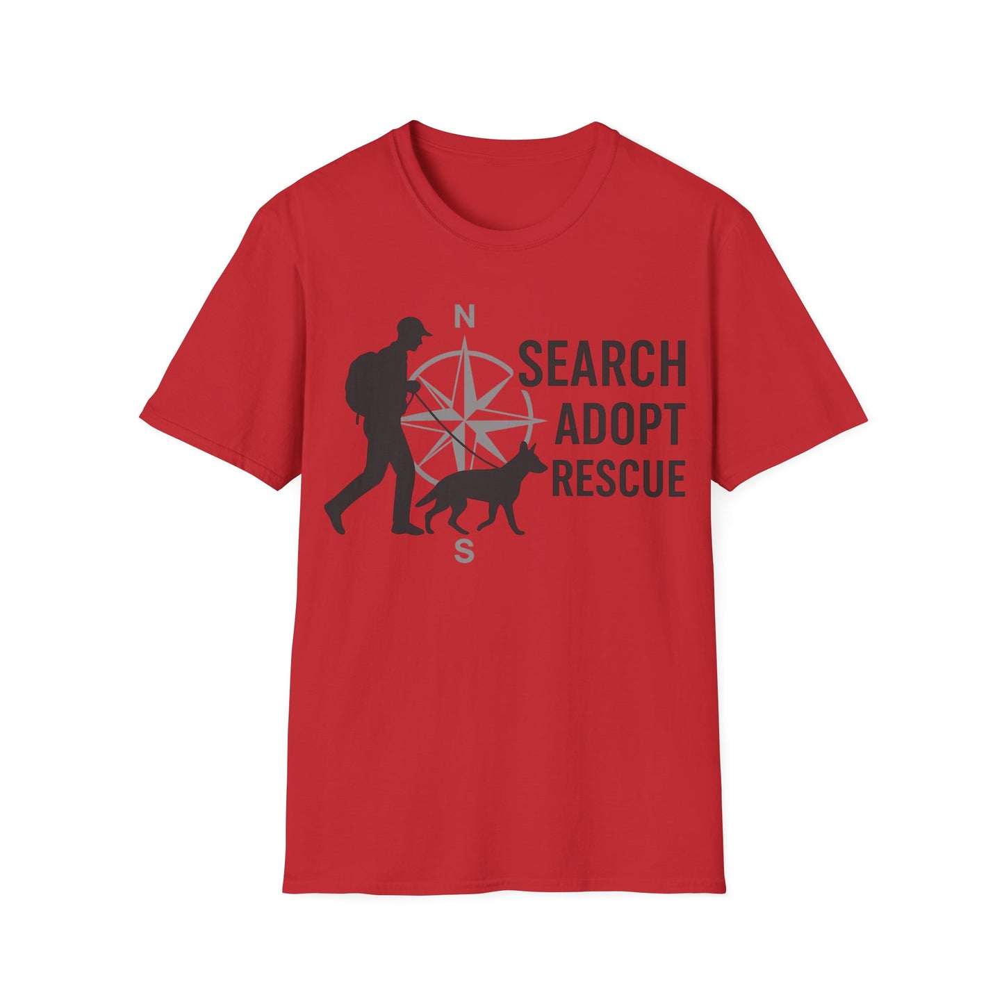 Search Adopt Rescue T-Shirt | K9 Compass SAR Dog Graphic Tee for Dog Lovers & Animal Advocates | Adopt Don’t Shop Shirt