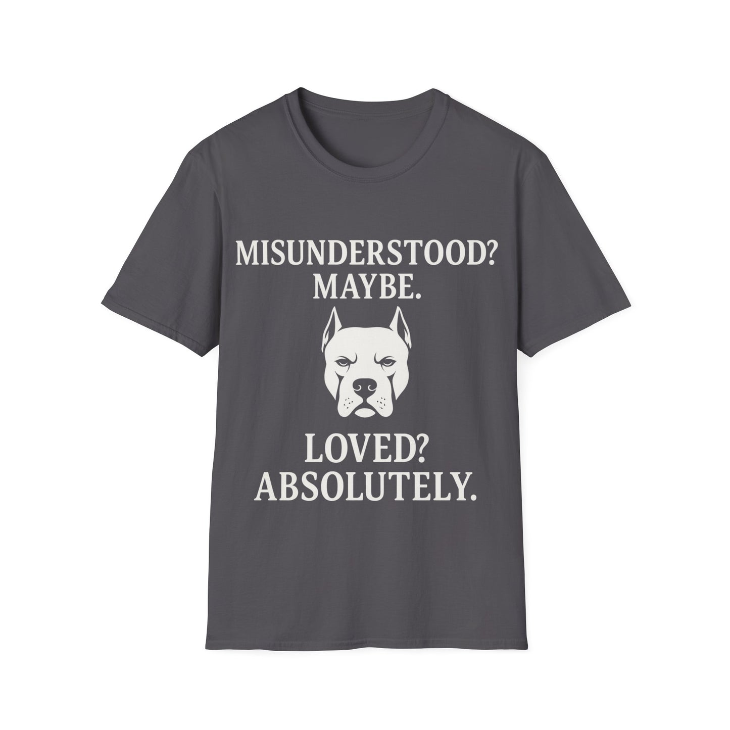 Misunderstood Pit Bull T-Shirt – Cropped Ear Dog Rescue Tee – White or Black Lettering – Adopt Don’t Shop Shirt – Pitbull Lover Gift, Adult Unisex T-Shirt