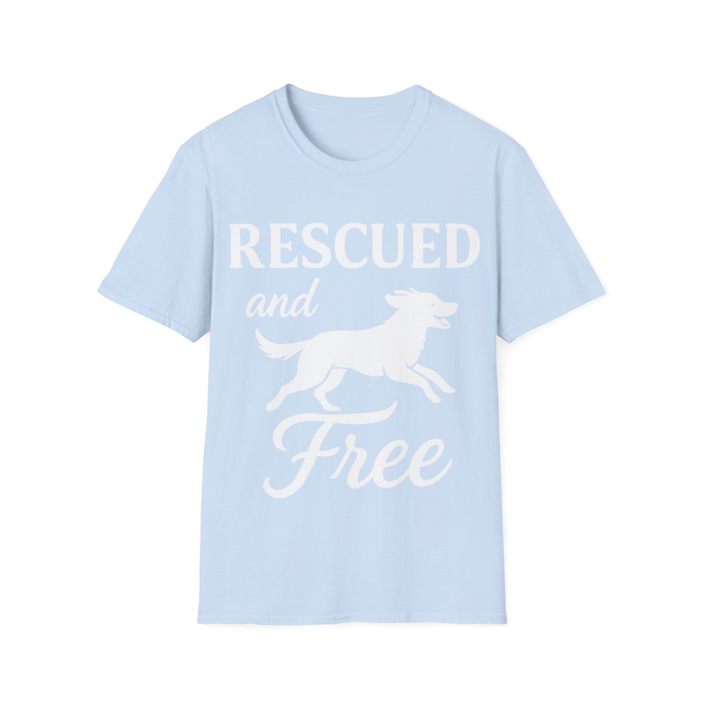 Rescued and Free Shirt – Dog Rescue Tee with Running Silhouette – Adopt Don’t Shop T-Shirt – Multiple Color Options – Adopted and Adored Apparel, Adult Unisex T-Shirt