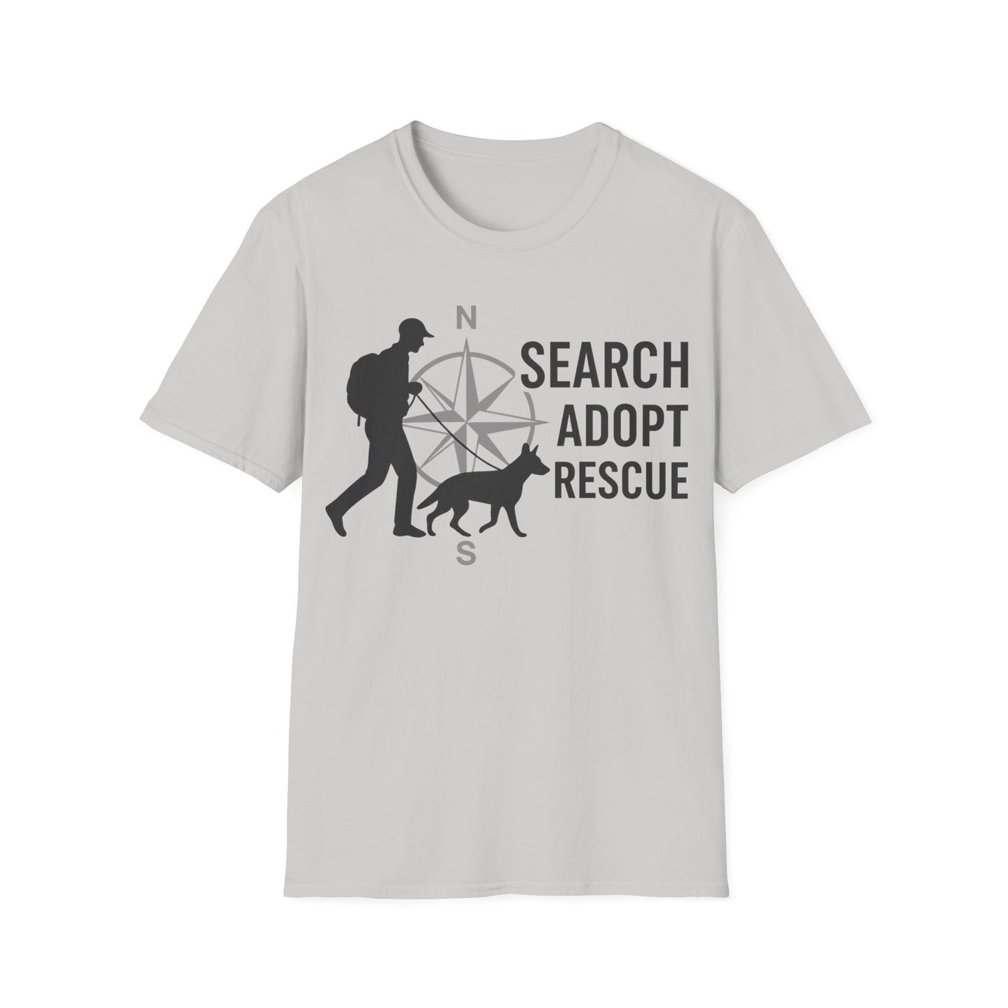 Search Adopt Rescue T-Shirt | K9 Compass SAR Dog Graphic Tee for Dog Lovers & Animal Advocates | Adopt Don’t Shop Shirt