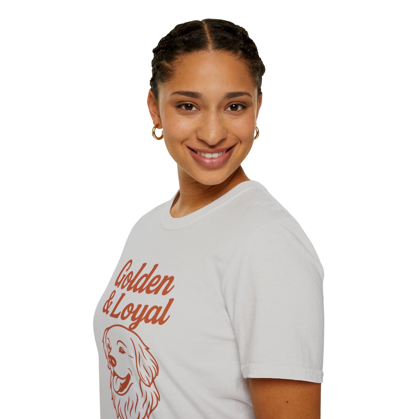 Golden Retriever Lover T-Shirt – Golden & Loyal Line Art Dog Design – Bold Burnt Orange Pet Owner Graphic Tee – Rescue & Adopt Dog Gift Idea, Adult Unisex T-Shirt
