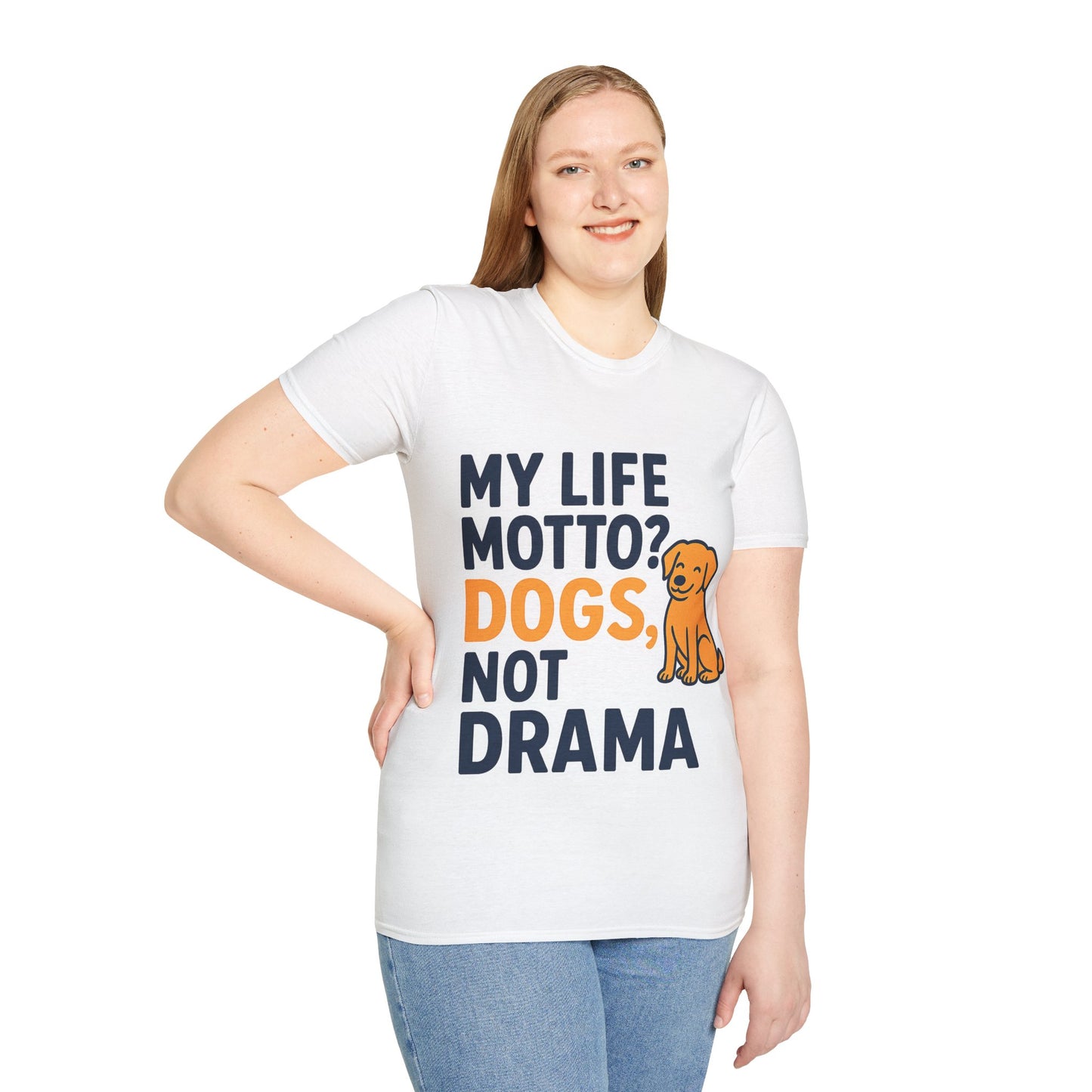 My Life Motto Dogs Not Drama T-Shirt | Funny Rescue Dog Shirt | Multiple Print Options | Dog Lover Anti-Drama Tee | Animal Rescue Quote Shirt | Pet Adoption Apparel | Gildan 64000 Unisex Soft Cotton T-Shirt, Adult Unisex T-Shirt