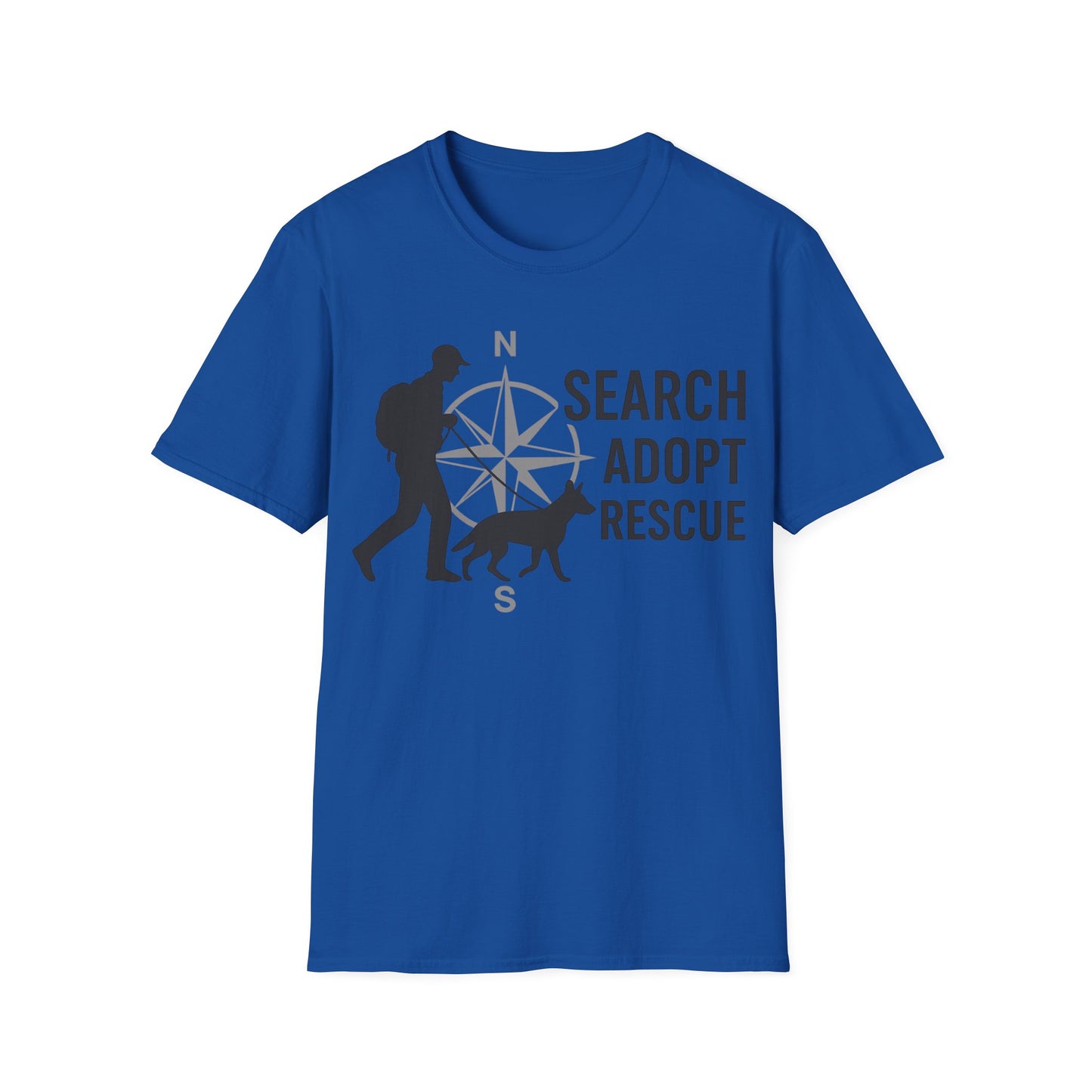 Search Adopt Rescue T-Shirt | K9 Compass SAR Dog Graphic Tee for Dog Lovers & Animal Advocates | Adopt Don’t Shop Shirt