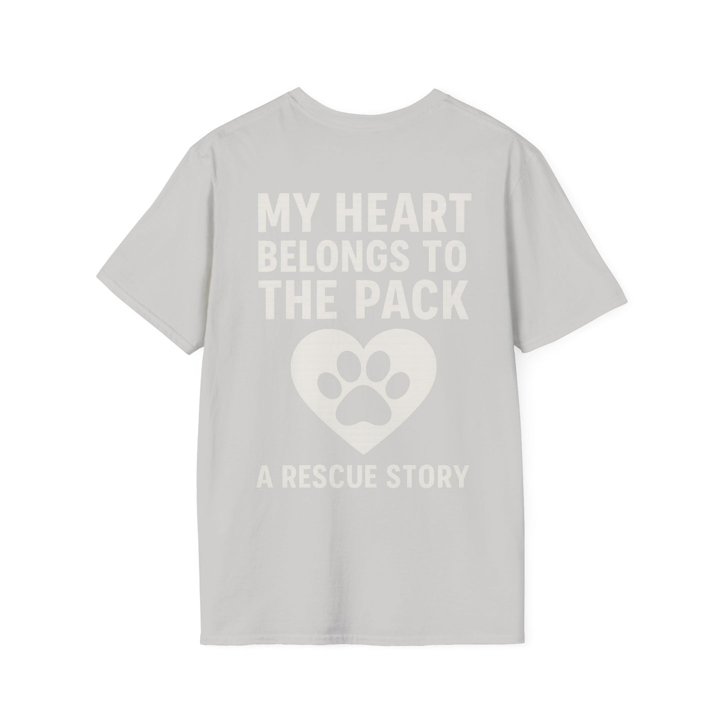 My Heart Belongs to the Pack Shirt – A Rescue Story Dog Shirt – Back Print Dog Lover Tee – Pack Collection Matching Family T-Shirt – Adopted and Adored Apparel, Adult Unisex T-Shirt