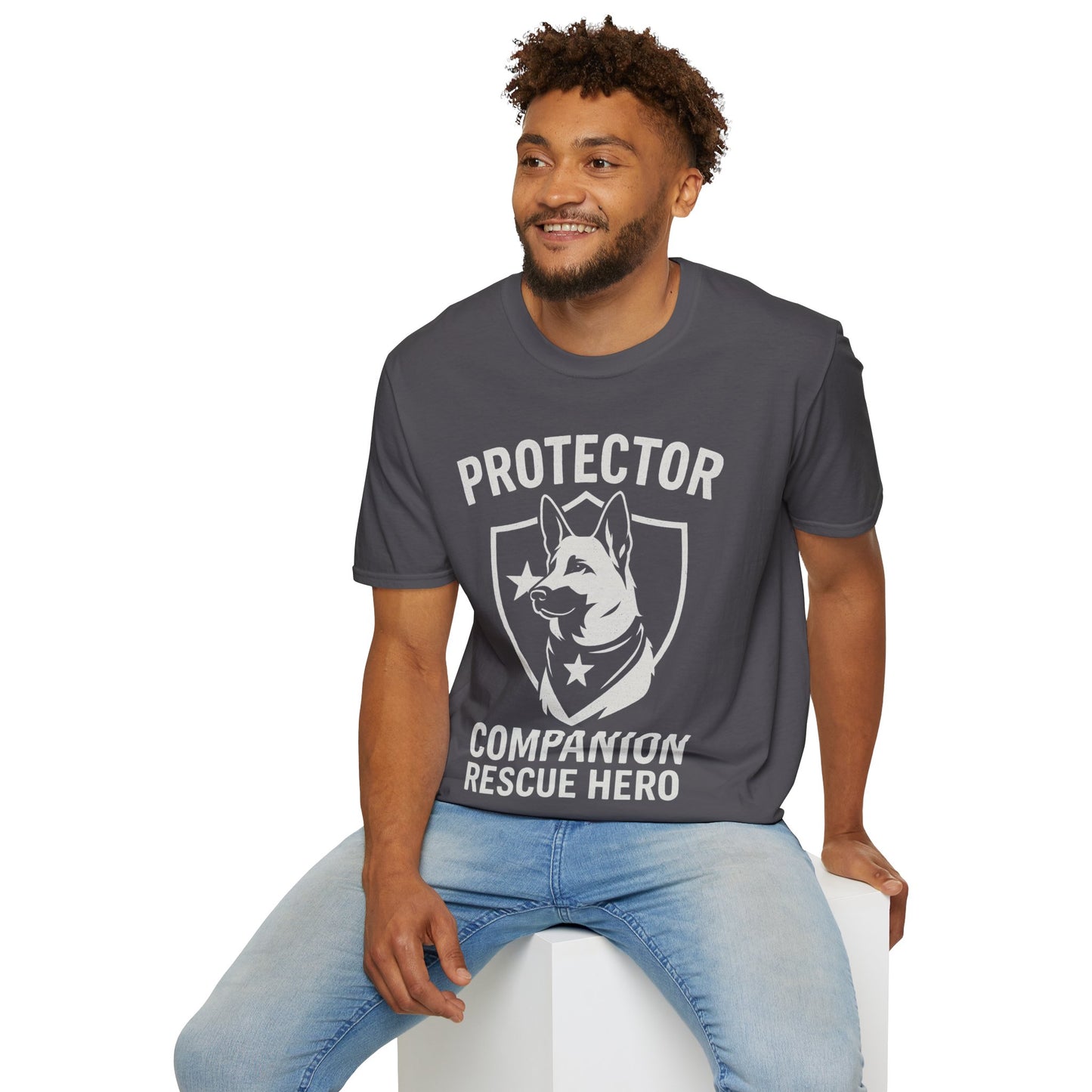 Protector Companion Rescue Hero Shirt – Patriotic Dog Lover T-Shirt – Dog Rescue USA Flag Inspired Tee – Military Style Dog Parent Gift – Adopted and Adored Apparel, Adult Unisex T-Shirt