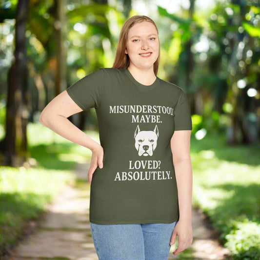Misunderstood Pit Bull T-Shirt – Cropped Ear Dog Rescue Tee – White or Black Lettering – Adopt Don’t Shop Shirt – Pitbull Lover Gift, Adult Unisex T-Shirt